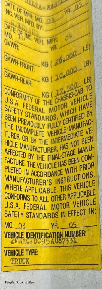 image for item LO9350 2005 Sterling Actera  box truck