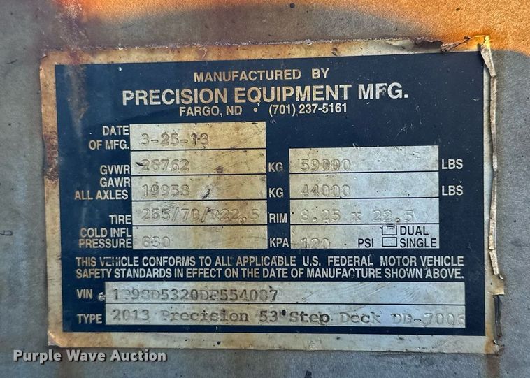 image for item LO9410 2013 Precision  drop deck equipment trailer