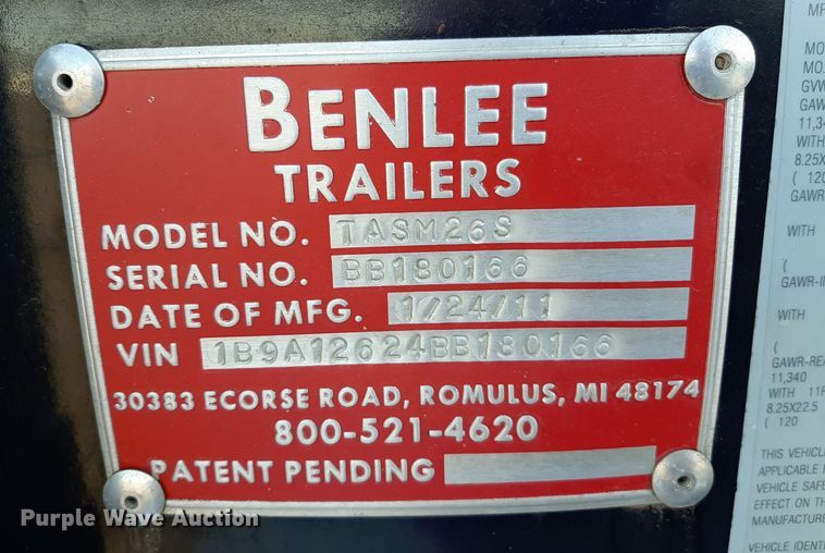 image for item LX9869 2011 Benlee TASM26S  roll-off container trailer