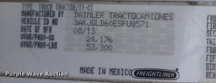 image for item LX9953 2014 Freightliner Cascadia  semi truck