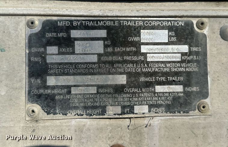 image for item NL9265 2000 Trailmobile  dry van trailer