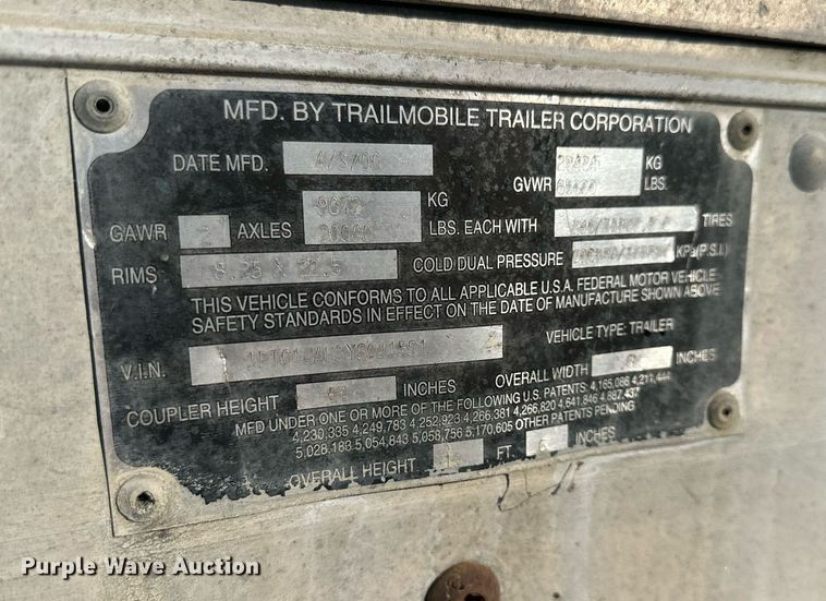 image for item NL9265 2000 Trailmobile  dry van trailer