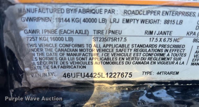 image for item OA9242 2020 Diamond C FMAX216  equipment trailer