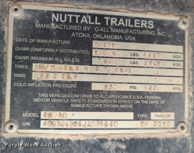 image for item OD9066 2018 Nuttall 350AB  equipment trailer