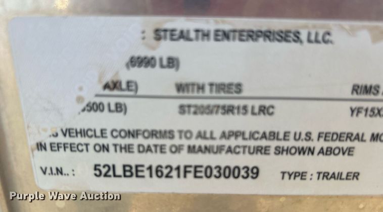 image for item DN0557 2014 Stealth Enterprises  enclosed cargo trailer