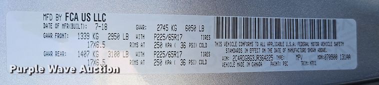 image for item DN7165 2018 Dodge Grand Caravan  handicap accessible van