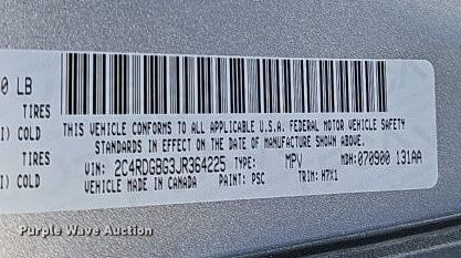 image for item DN7165 2018 Dodge Grand Caravan  handicap accessible van