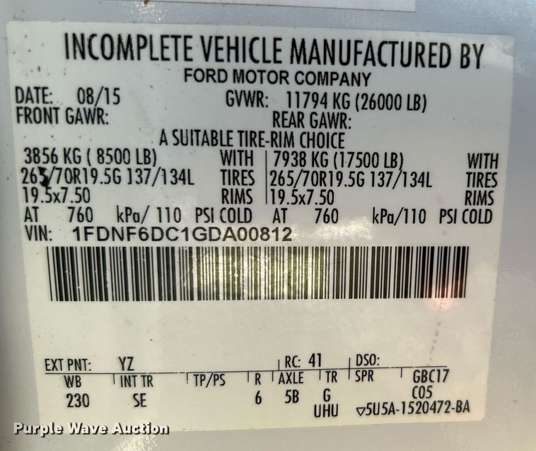 image for item KH9691 2016 Ford F650  box truck