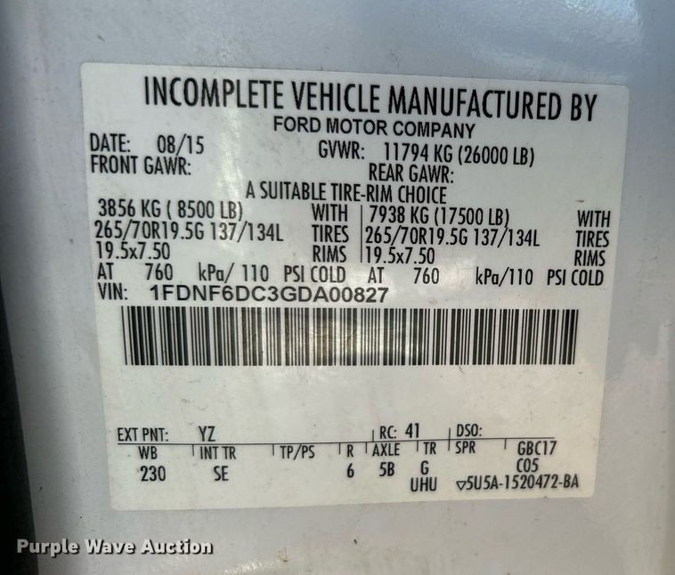 image for item KH9694 2016 Ford F650  box truck