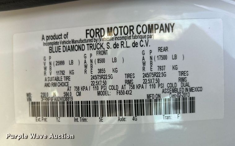 image for item KH9695 2013 Ford F650  box truck