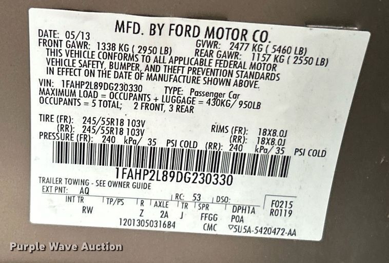 image for item NE9628 2013 Ford Taurus Police Interceptor