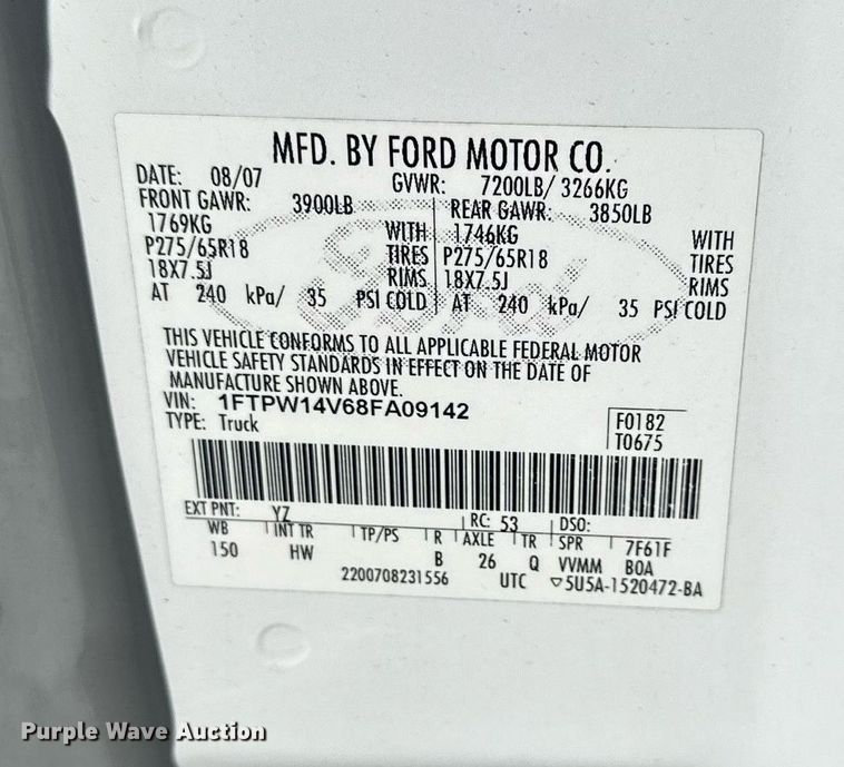 image for item NL9309 2008 Ford F150 SuperCrew pickup truck