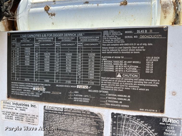 image for item IB9260 2005 International 4300  digger derrick truck