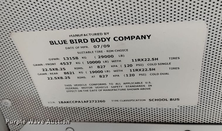 image for item DK8925 2010 Blue Bird Vision  school bus