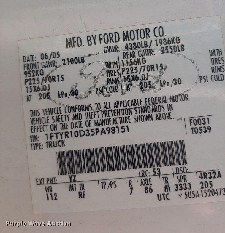 image for item DO3158 2005 Ford Ranger  pickup truck