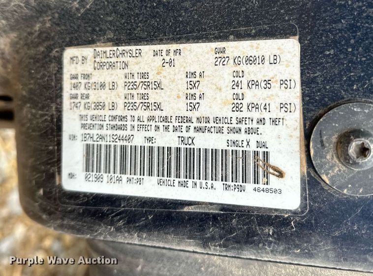 image for item DP3269 2001 Dodge Dakota  Quad Cab pickup truck