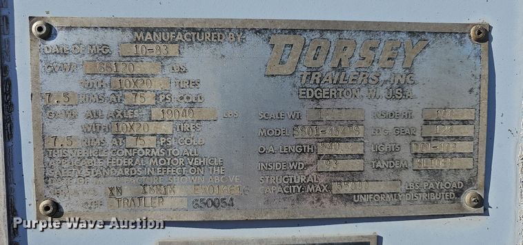 image for item DR5922 1984 Dorsey SS01454TS  dry van trailer