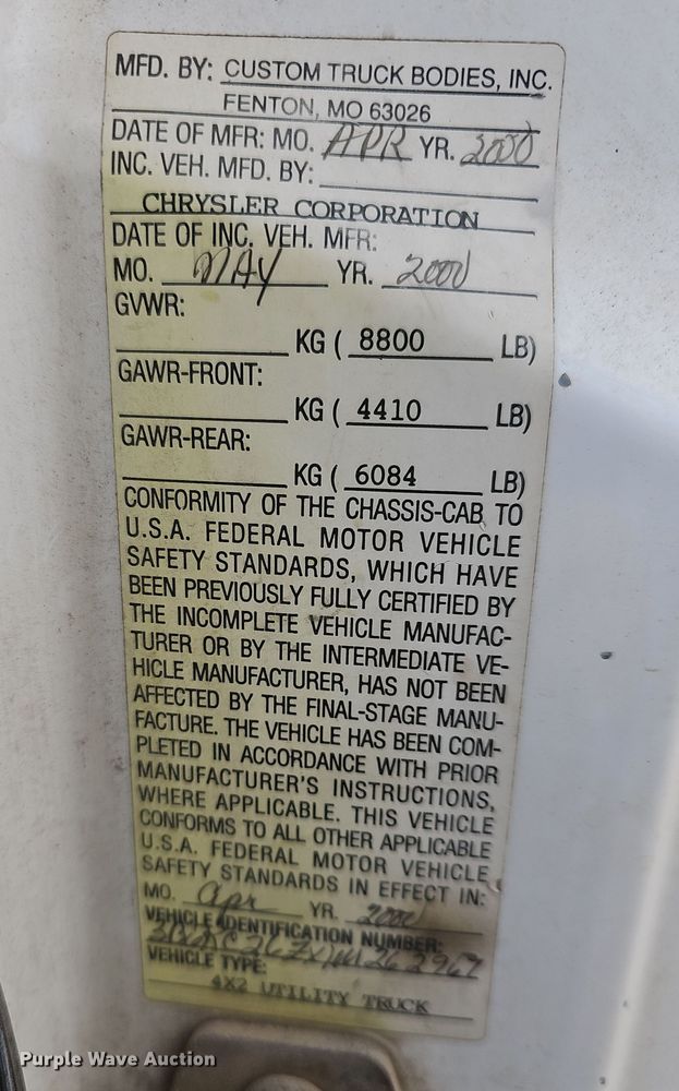 image for item DR5924 2001 Dodge Ram 2500  utility bed pickup truck