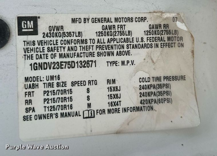 image for item IB9268 2005 Chevrolet Venture  van