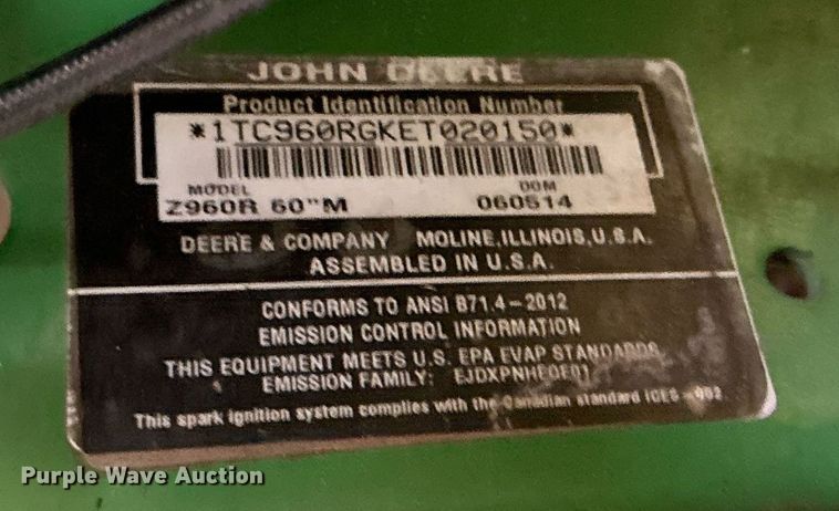 image for item IB9273 John Deere Z960R  ZTR lawn mower