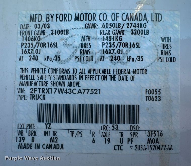 image for item IU9202 2003 Ford F150  SuperCab pickup truck