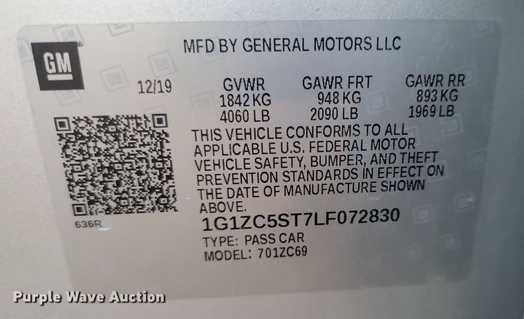 image for item KT9945 2020 Chevrolet Malibu