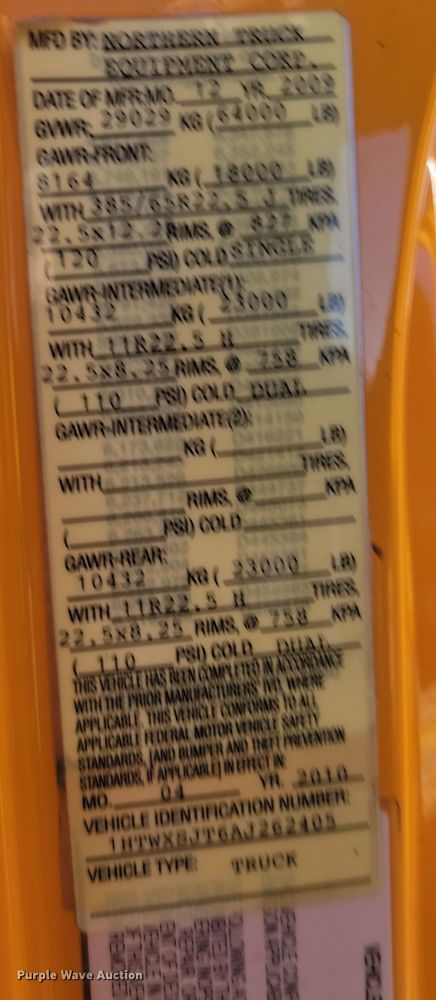 image for item KU9031 2010 International  Work Star 7600 SFA dump truck