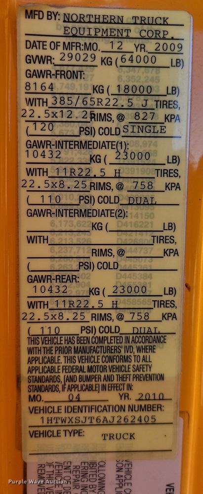 image for item KU9031 2010 International  Work Star 7600 SFA dump truck