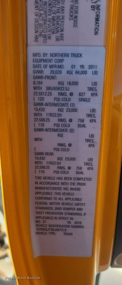 image for item KU9032 2011 International WorkStar 7600 SFA dump truck