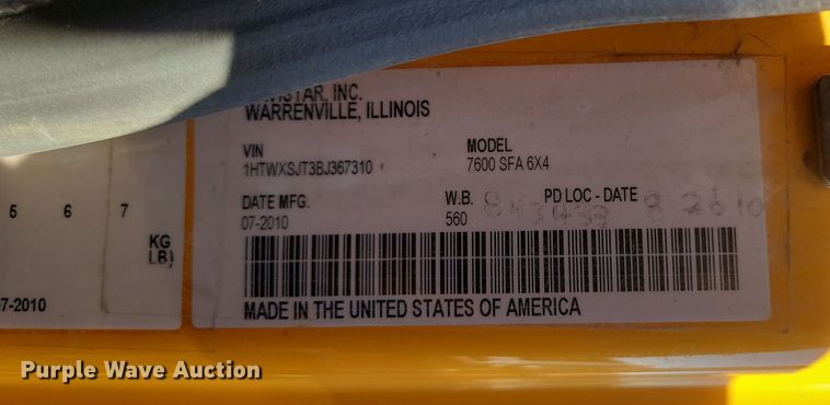 image for item KU9032 2011 International WorkStar 7600 SFA dump truck