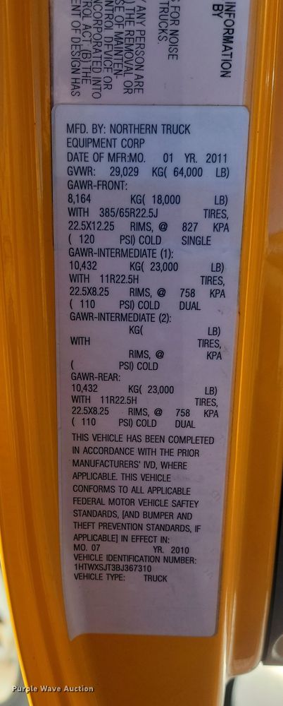 image for item KU9032 2011 International WorkStar 7600 SFA dump truck