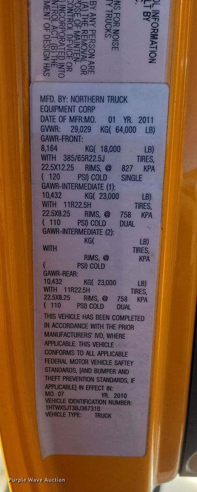 image for item KU9032 2011 International WorkStar 7600 SFA dump truck