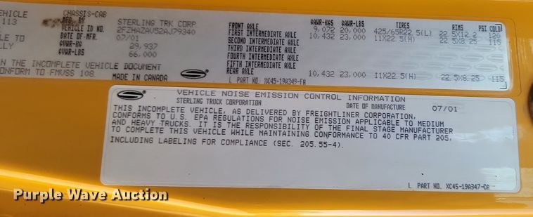 image for item KU9036 2002 Sterling LT9500 dump truck