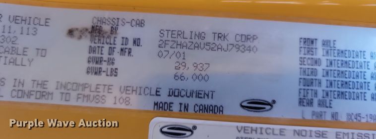 image for item KU9036 2002 Sterling LT9500 dump truck