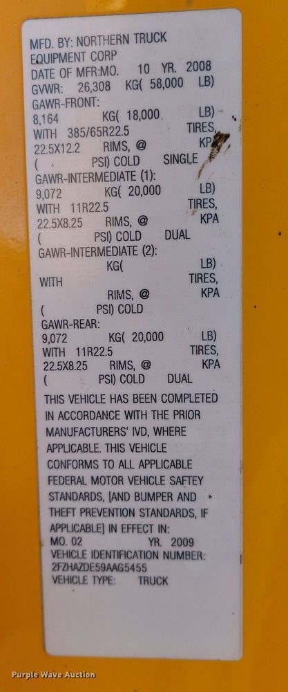 image for item KU9053 2009 Sterling LT9500  dump truck