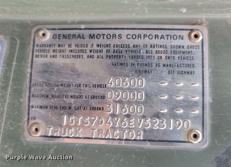 image for item KU9072 1984 GMC ME6500  semi truck