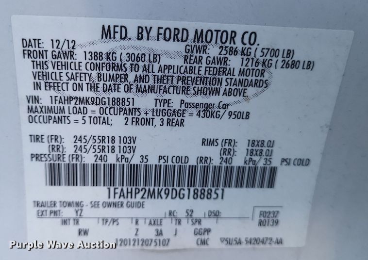 image for item MI9861 2013 Ford Taurus Police Interceptor