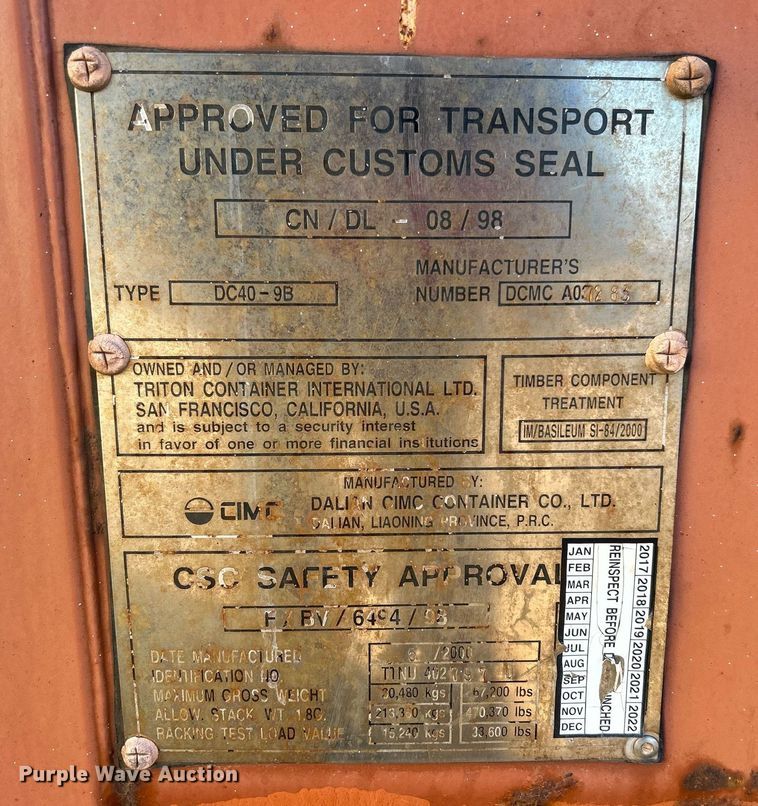 image for item NB9272 2000  Triton Container International Ltd. RC40-9B shipping container