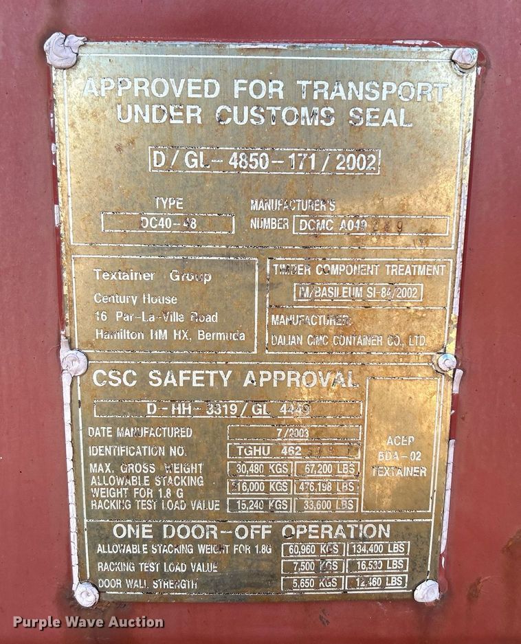 image for item NB9273 2003  Textainer Group DC40-48 shipping container