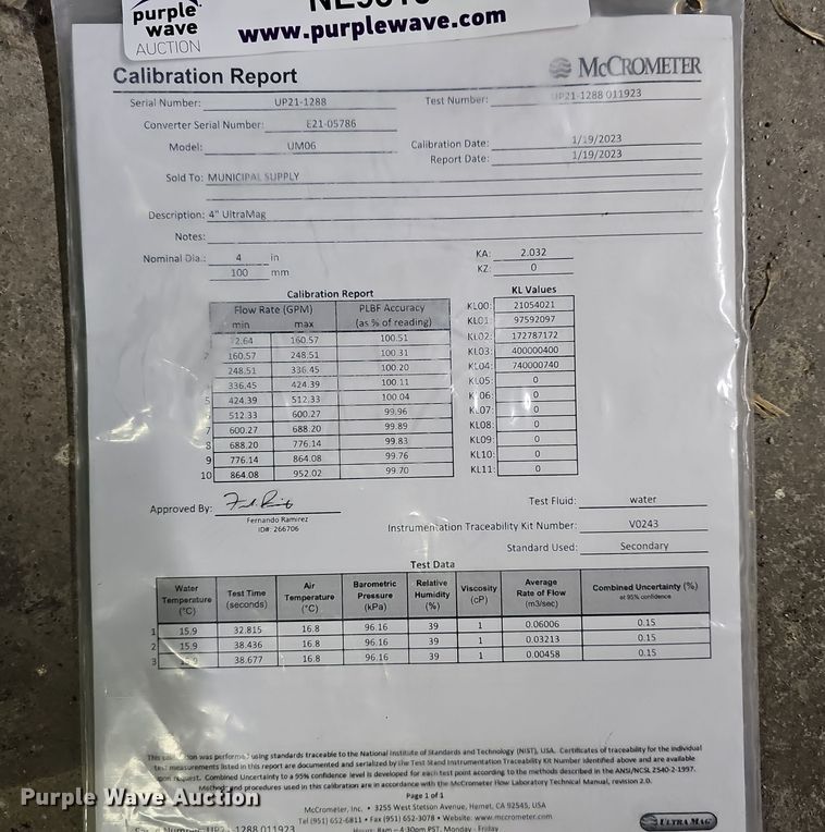 image for item NE9310 McCrometer ultra mag flow meter