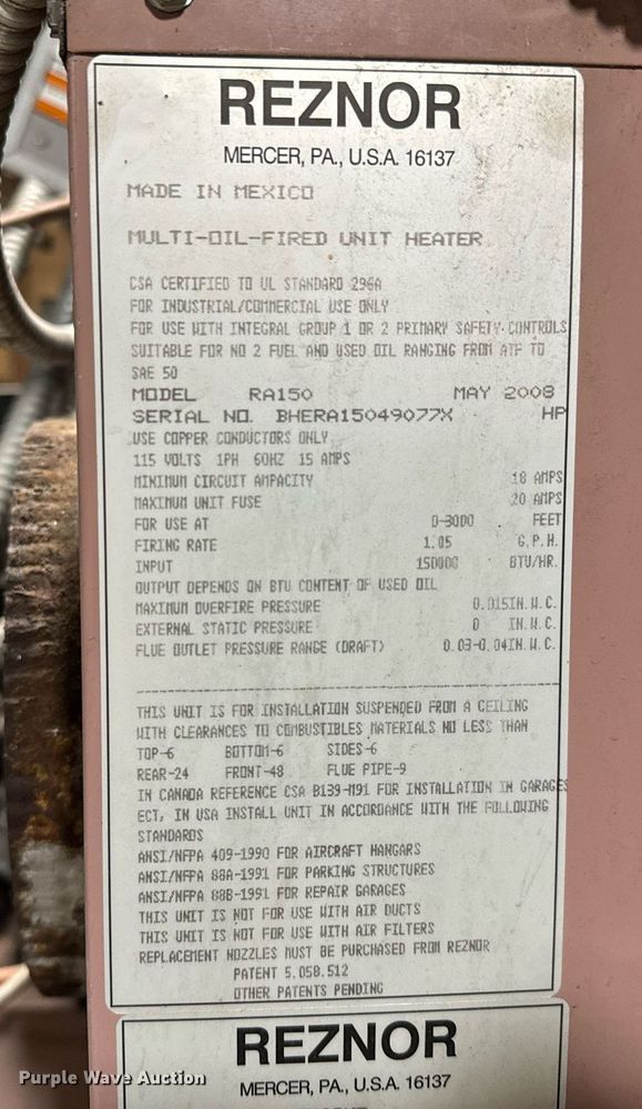 image for item NI9614 (2) Reznor overhead furnace units