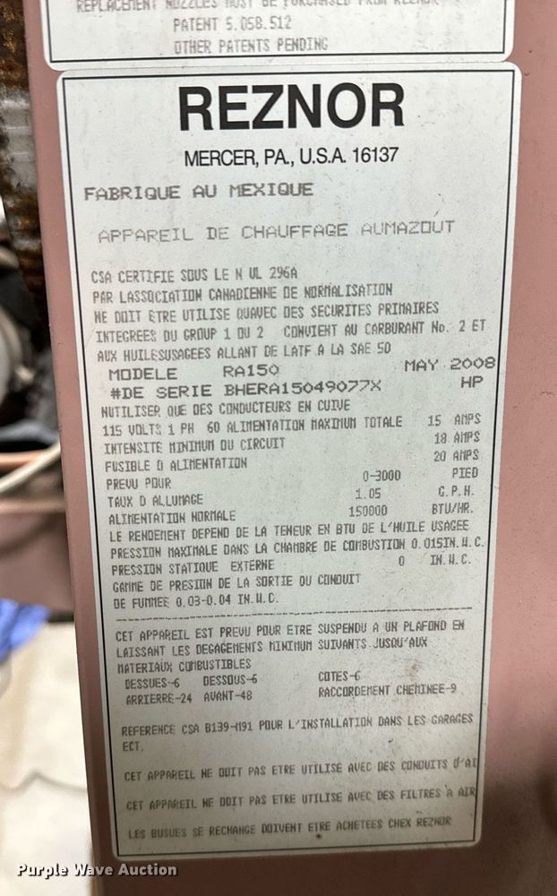 image for item NI9614 (2) Reznor overhead furnace units