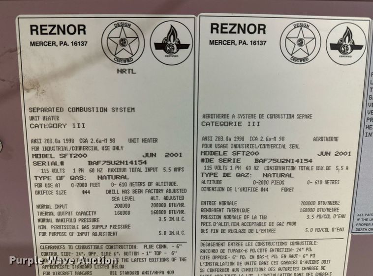 image for item NI9614 (2) Reznor overhead furnace units