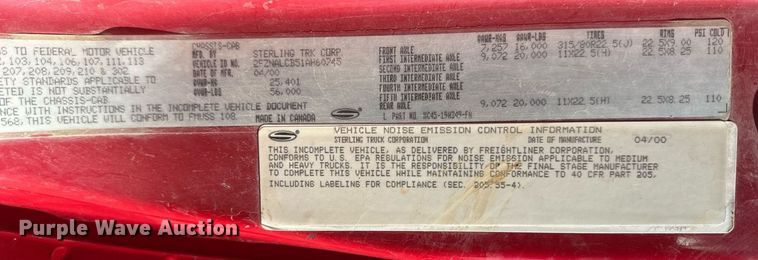 image for item NL9315 2001 Sterling  dump truck