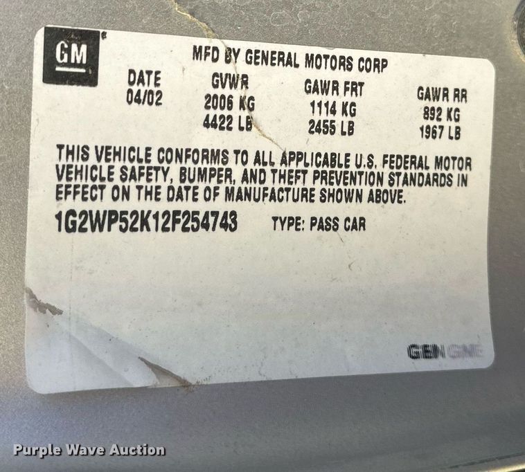 image for item NS9076 2002 Pontiac Grand Prix GT