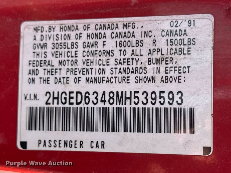 image for item NS9079 1991 Honda Civic