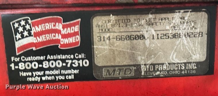 image for item NS9116 MTD 10/28  snow blower