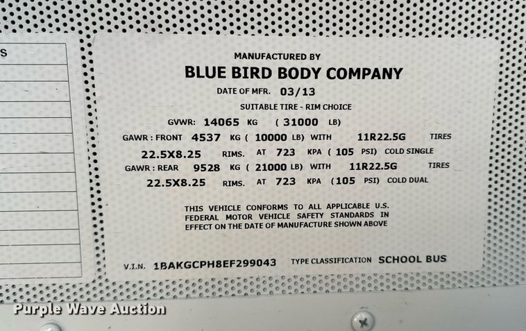 image for item OD9825 2014 Blue Bird Vision  school bus