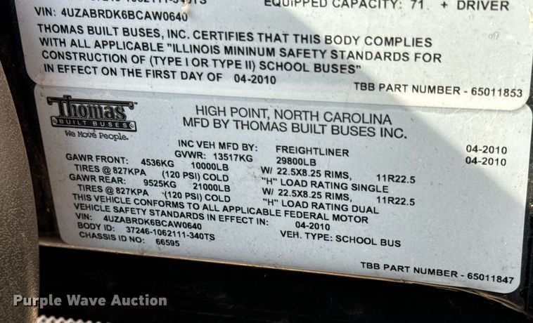 image for item OD9827 2011 Thomas B2  school bus