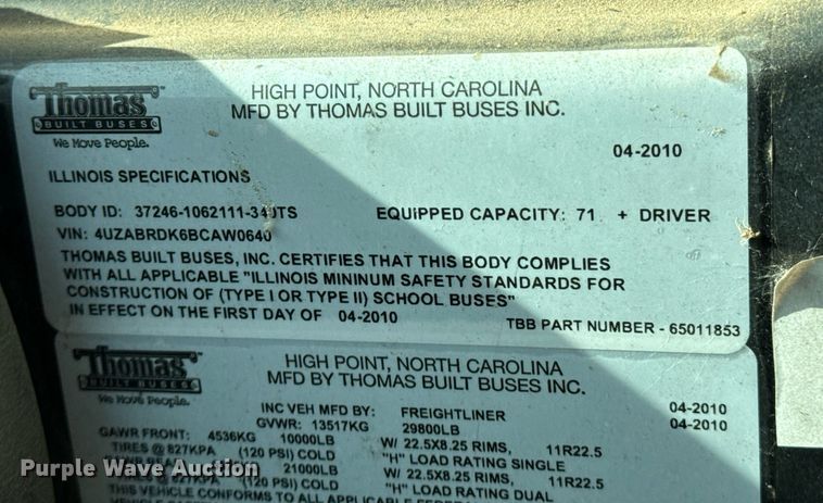 image for item OD9827 2011 Thomas B2  school bus